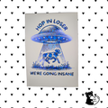 Hop In Loser UFO Blue Crystal Foil Print | Sarcastic Alien Abduction A5 Wall Art