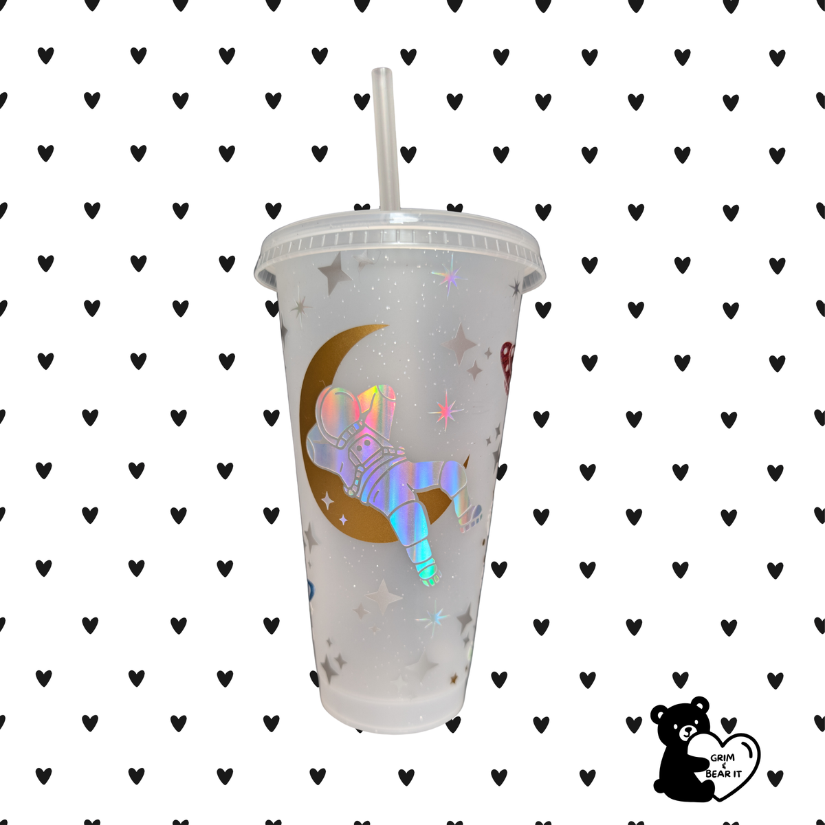 Lost in Space Reusable Cold Cup | Holographic Astronaut Galaxy Tumbler