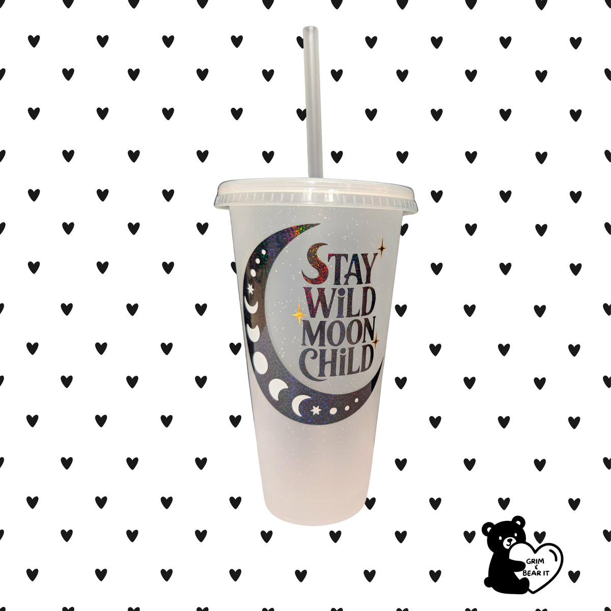 Stay Wild Moon Child Reusable Cold Cup | Holographic Tumbler with Straw