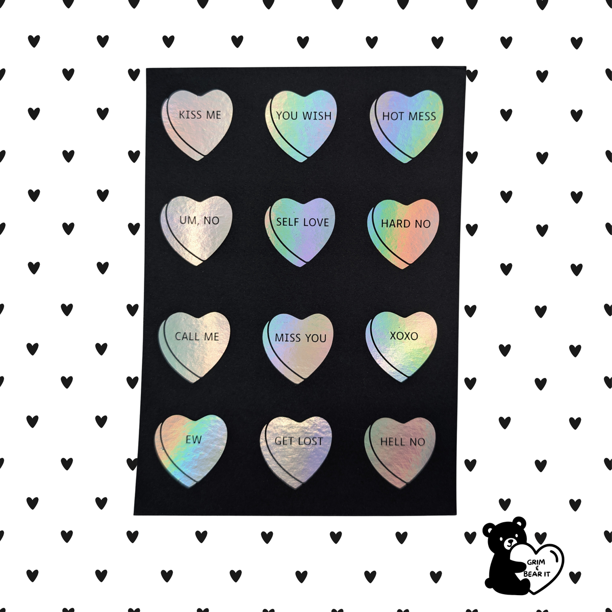 Anti-Valentine Conversation Hearts Foil Print | Sarcastic Love Foil Art (A5)