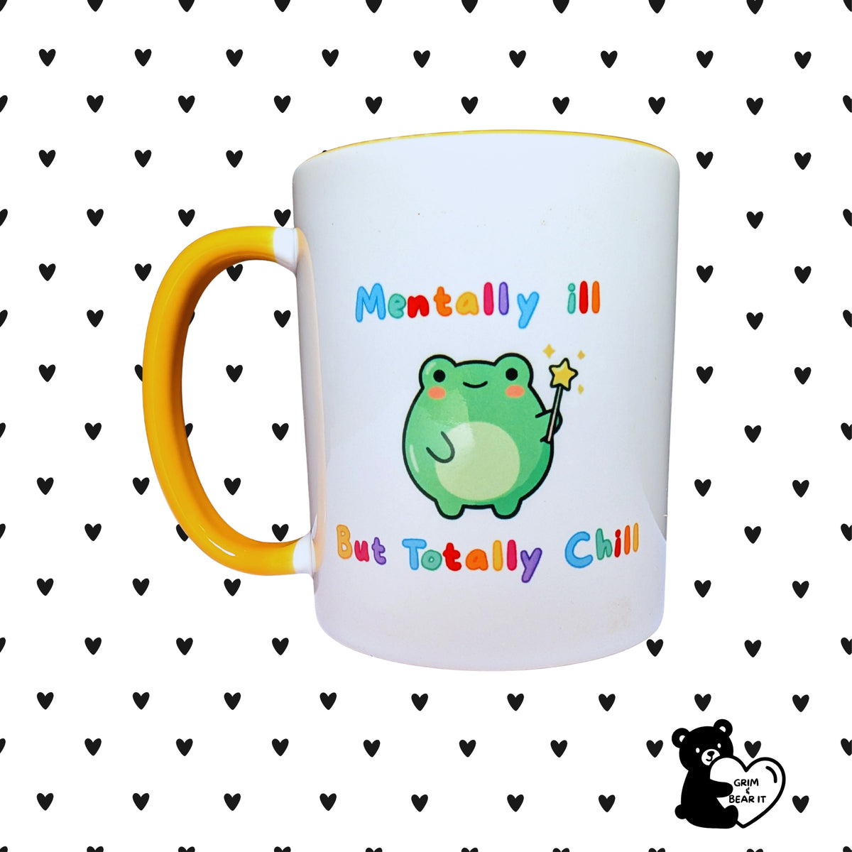 Mentally Ill But Totally Chill Two-Tone Mug | Funny Frog Ceramic Cup