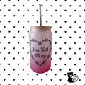 I’m Not Okay Frosted Pink Glass Can | Sarcastic Emo Iced Coffee Cup with Bamboo Lid & Metal Straw (550ml)