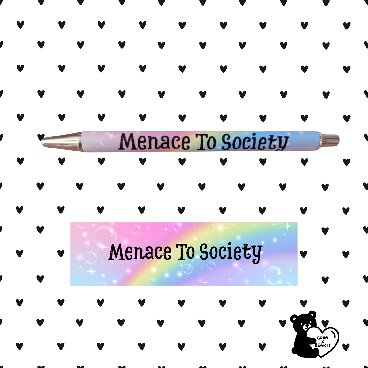 Menace To Society Pastel Rainbow Pen | Rude Funny Sarcastic Ballpoint Pen