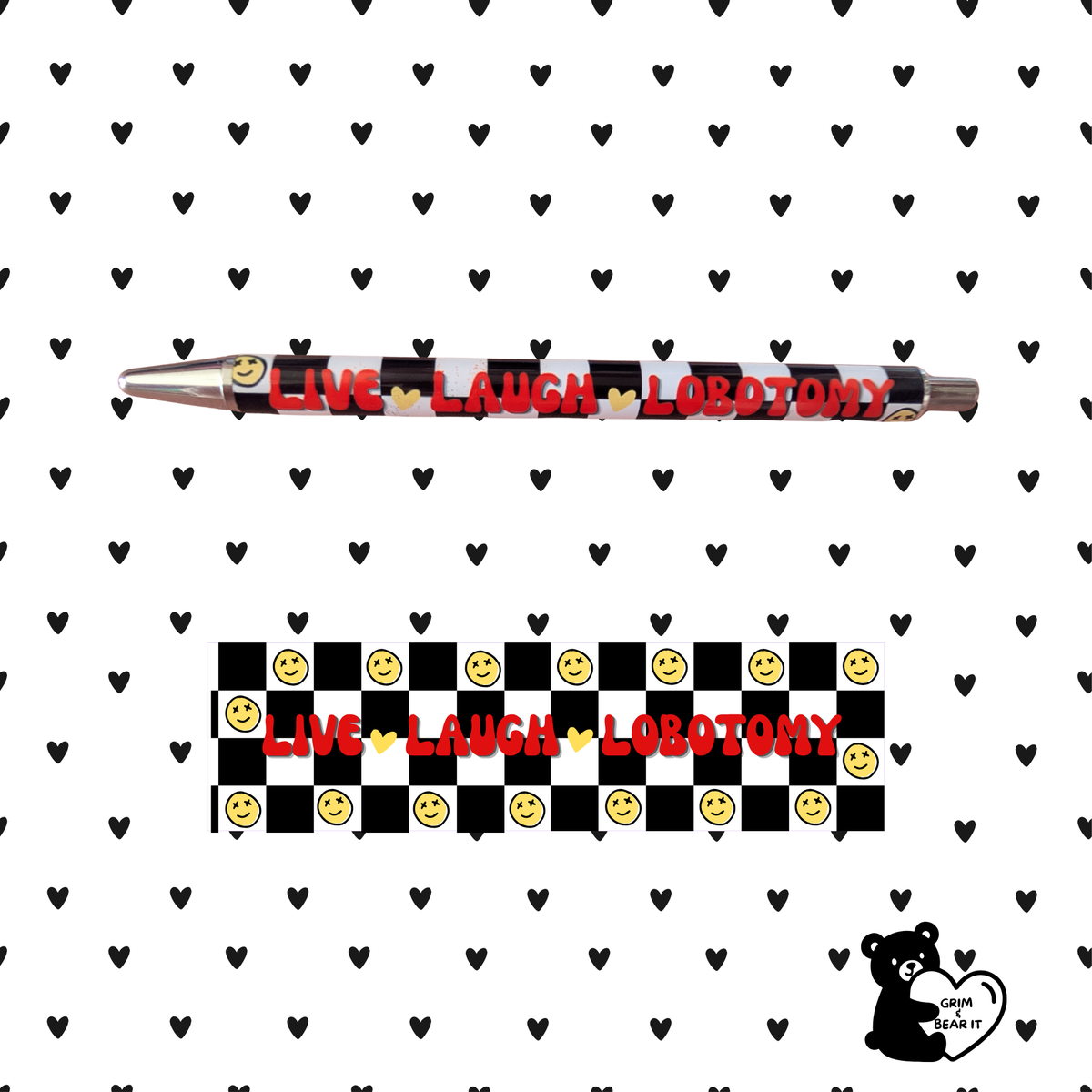 Live Laugh Lobotomy Checkerboard Pen | Dark Humour Sarcastic Ballpoint Pen
